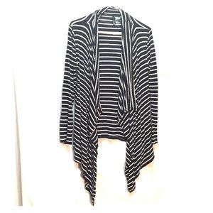 Black white striped cardigan L